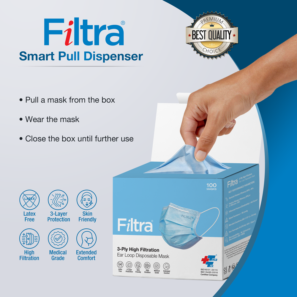 FILTRA® 3-Ply Ear Loop Surgical Mask | Blue | Box of 100 Masks