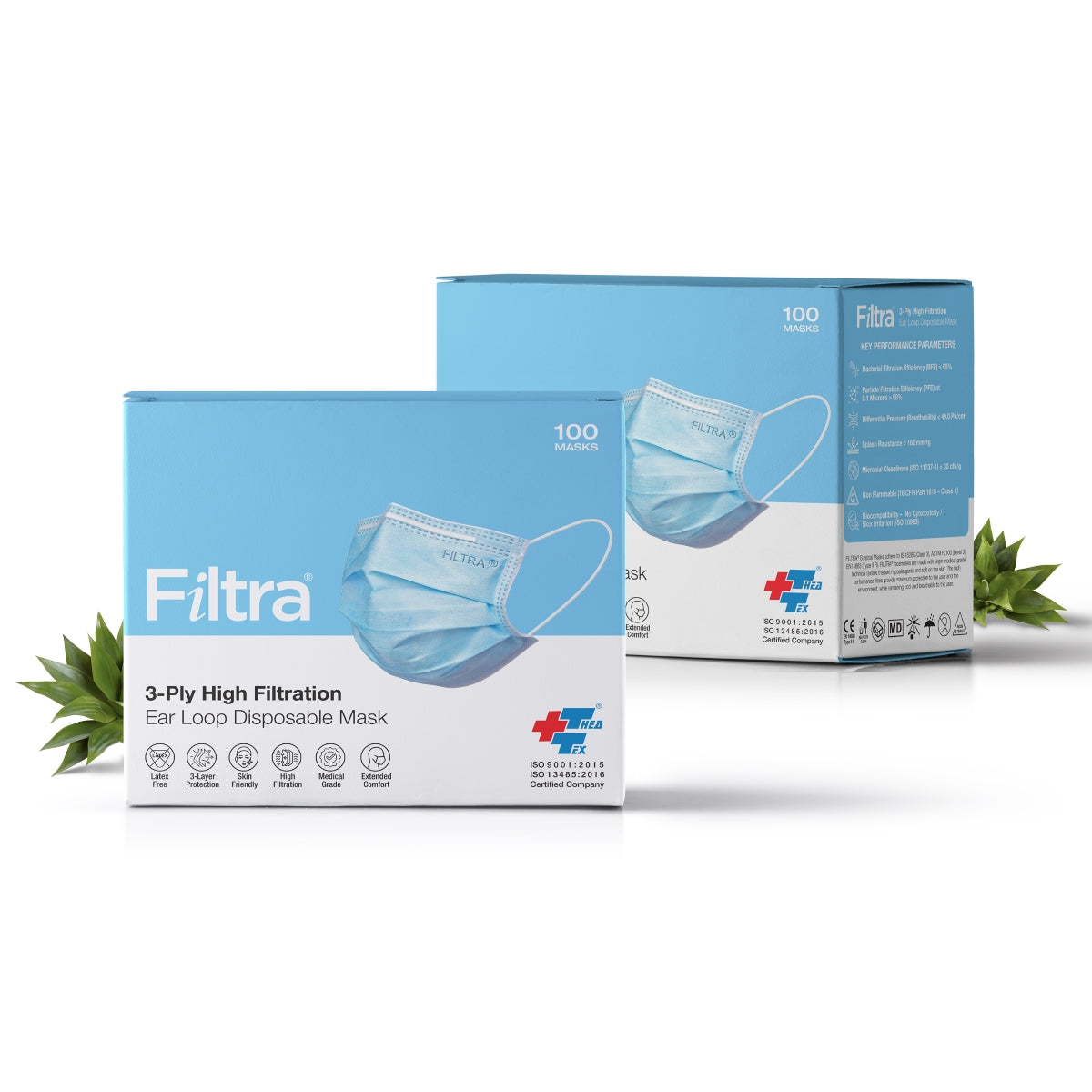 FILTRA® 3-Ply Ear Loop Surgical Mask | Blue | Pouch of 20+Box of 100 Masks