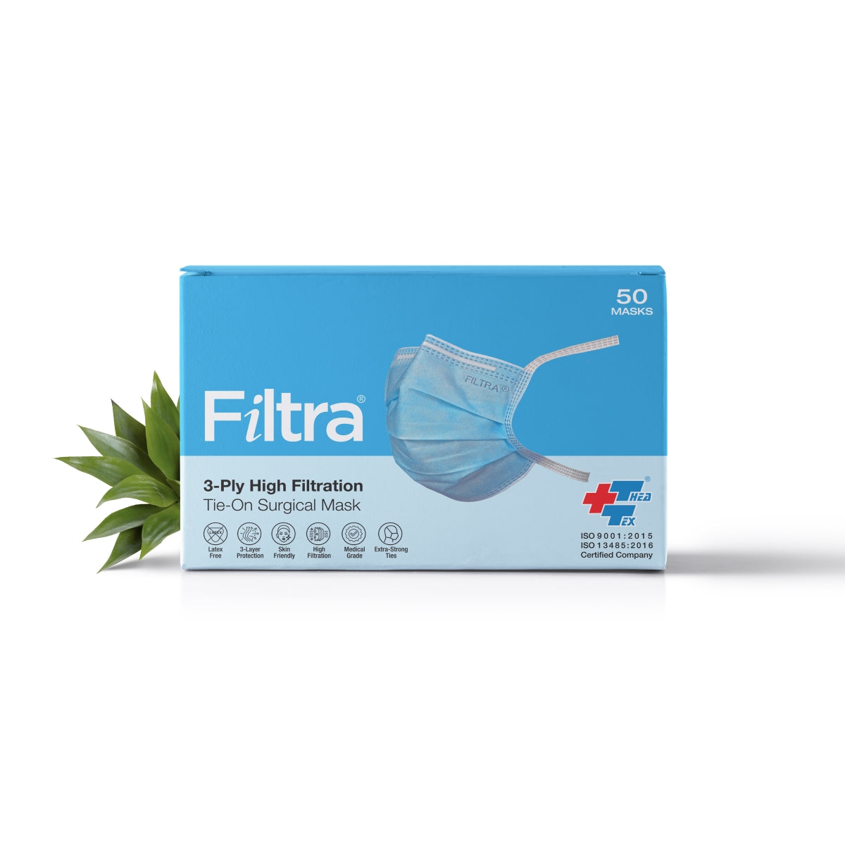 FILTRA® 3-Ply Tie-On Surgical Mask | Blue | Box of 50 Masks