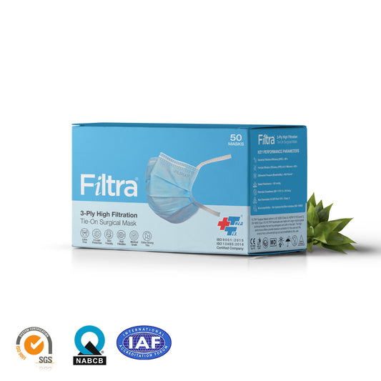 Blue 3-Ply Tie-On Surgical Mask Box of 50 Masks