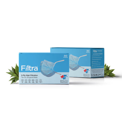 FILTRA® 3-Ply Tie-On Surgical Mask | Blue | Box of 50 Masks