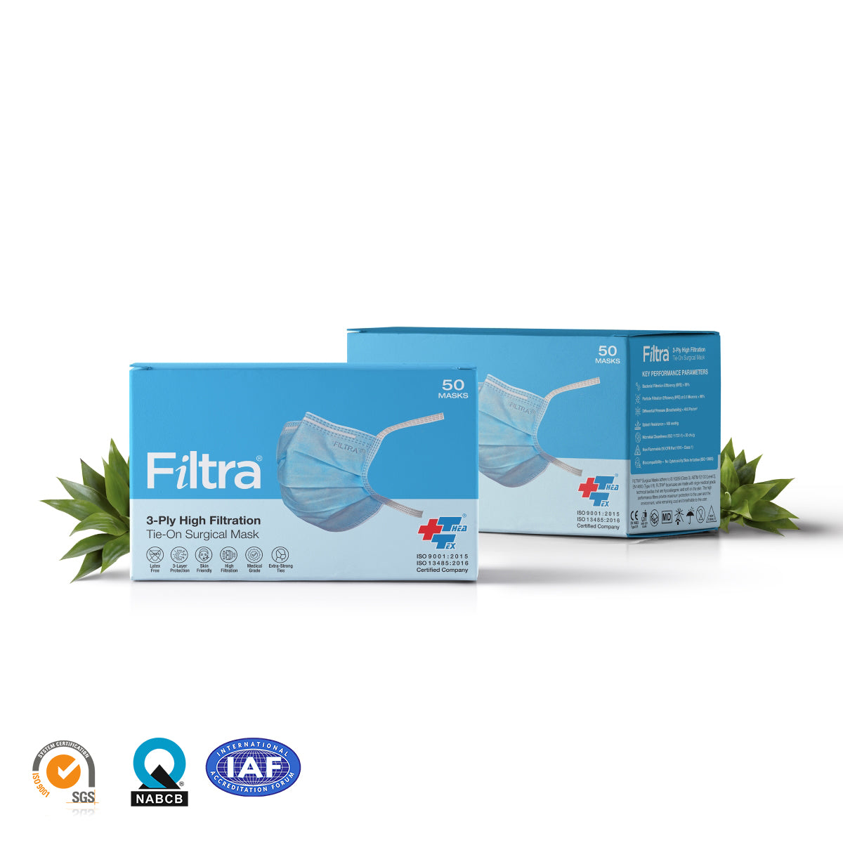 Blue 3-Ply Tie-On Surgical Mask Box of 50 Masks