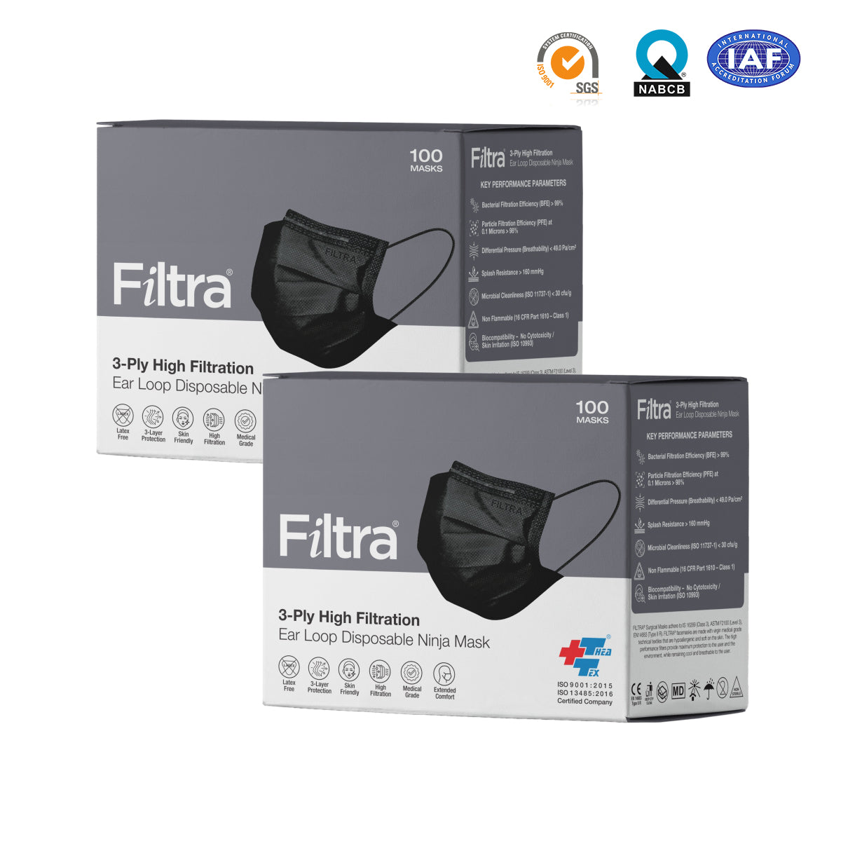 Black 3-Ply Ear Loop Surgical Mask Box of 100 Masks