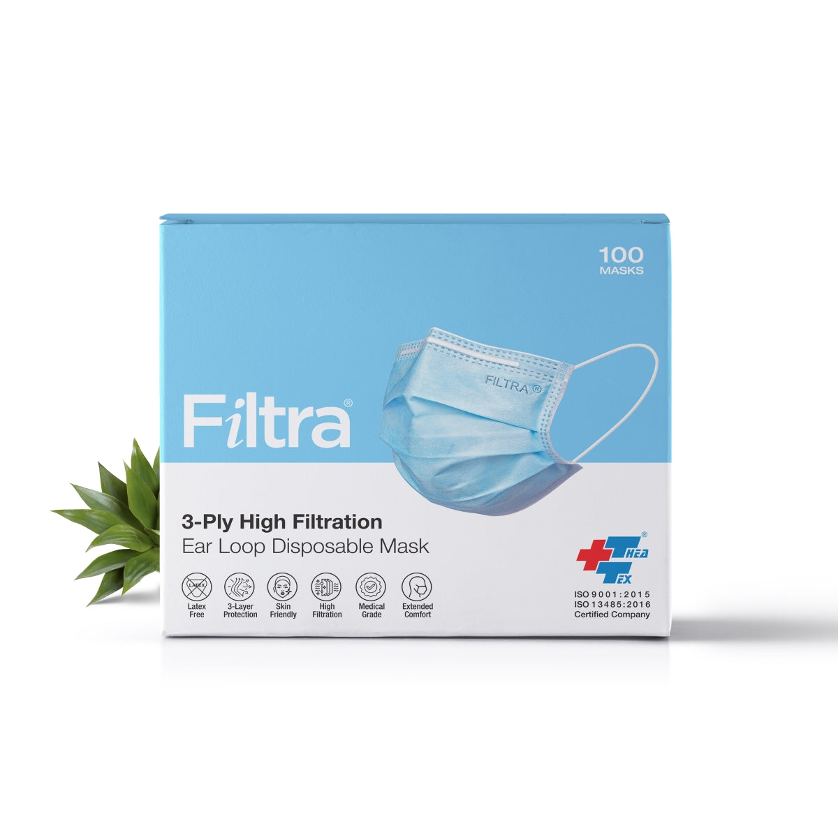 Blue 3-Ply Ear Loop Surgical Mask Pack of 2 Boxes X 100 Masks