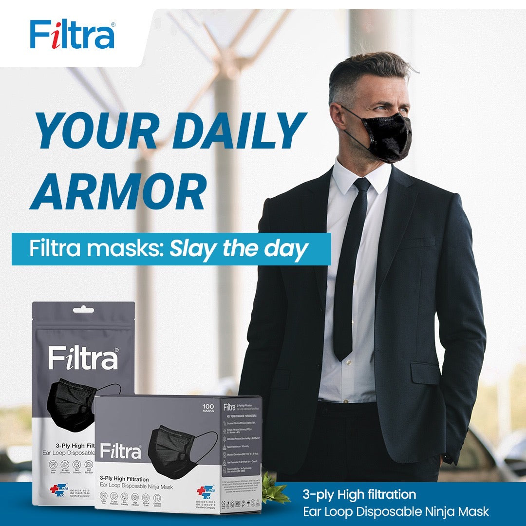 Black+Multi Colour 3-Ply Ear Loop Surgical Mask Adult+Kids Pouch of 20 Masks