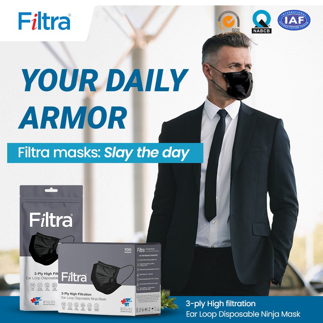 Black 3-Ply Ear Loop Surgical Mask Box of 100 Masks