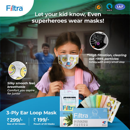 Black 3-Ply Ear Loop Kids Mask Box of 50 Masks