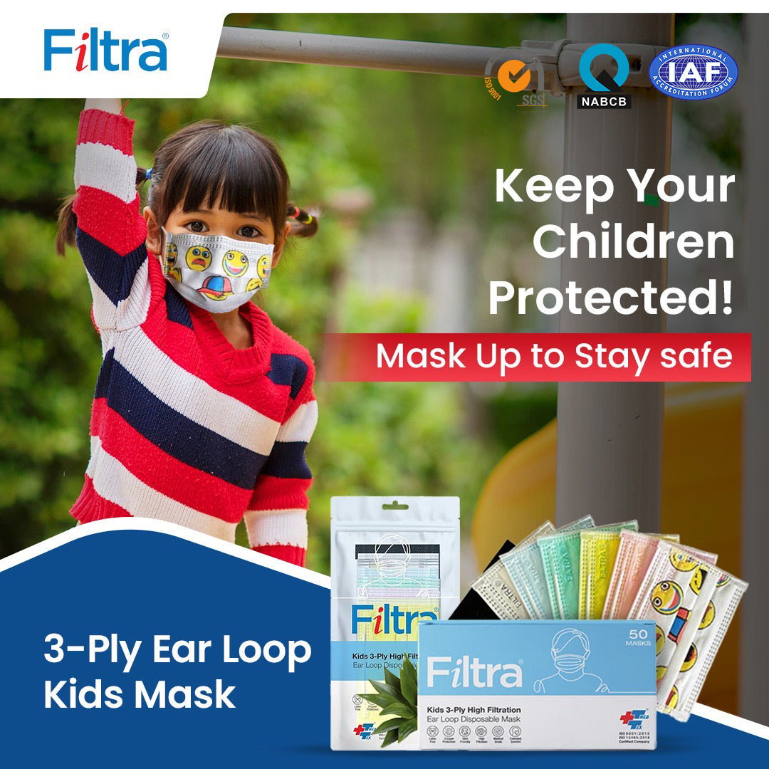 Black 3-Ply Ear Loop Kids Mask Box of 50 Masks