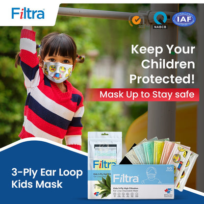 Black 3-Ply Ear Loop Kids Mask Box of 50 Masks