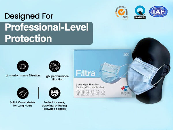 Blue 3-Ply Ear Loop Surgical Mask Pack of 2 Boxes X 100 Masks