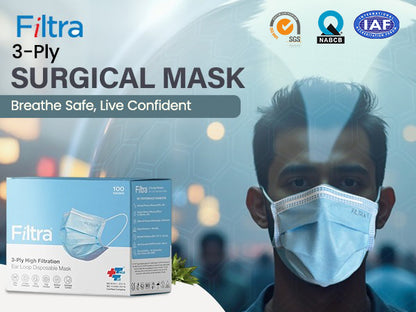 Blue 3-Ply Ear Loop Surgical Mask Pack of 2 Boxes X 100 Masks