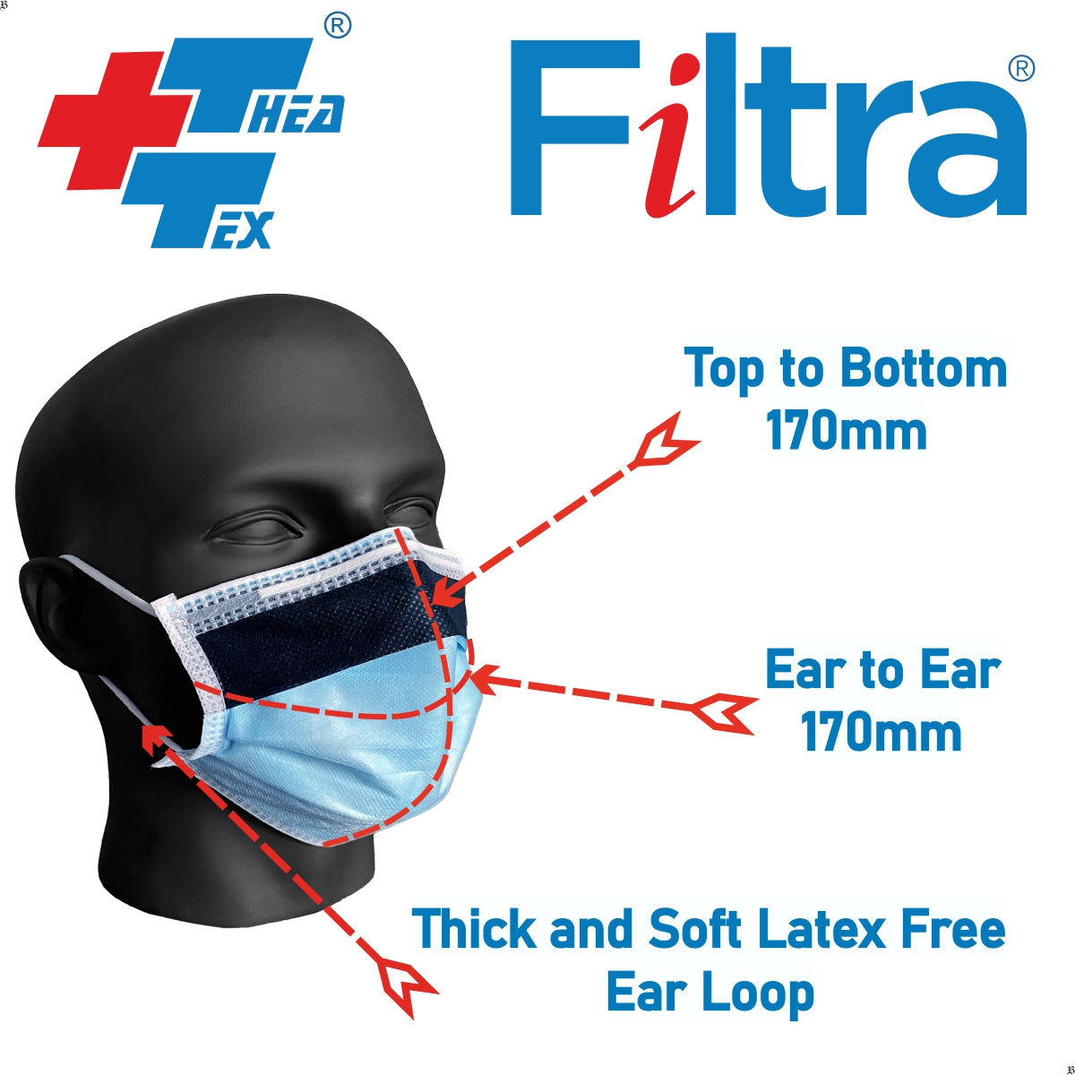 FILTRA® 4-Ply Ear Loop Anti Fog Mask | Blue | Box of 50 Masks