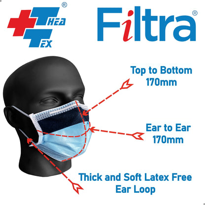 FILTRA® 4-Ply Ear Loop Anti Fog Mask | Blue | Box of 50 Masks