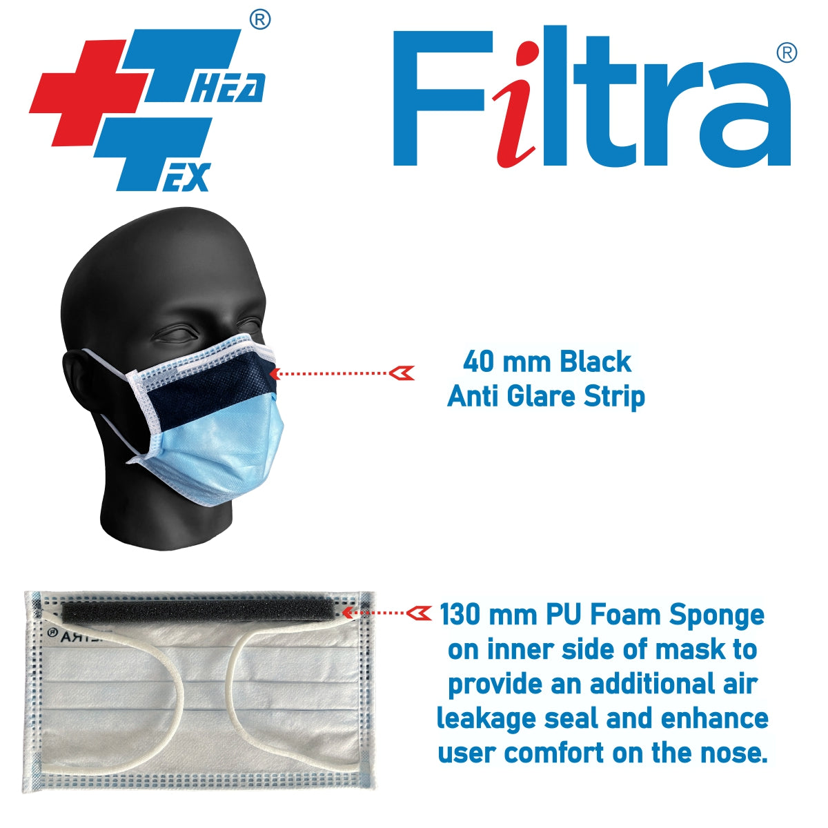 FILTRA® 4-Ply Ear Loop Anti Fog Mask | Blue | Box of 50 Masks