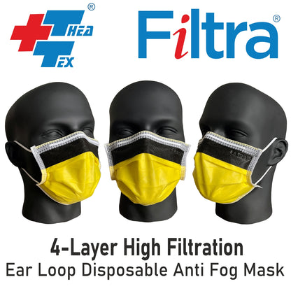 FILTRA 4-layer yellow ear loop disposable mask. High filtration, anti-fog.