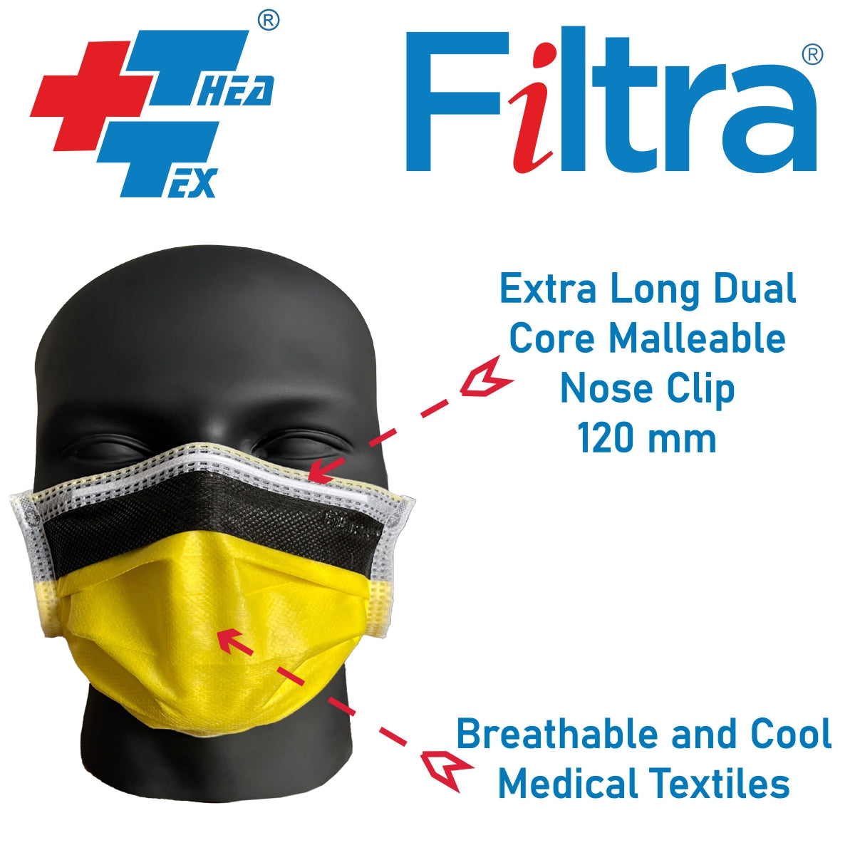 FILTRA® 4-Ply Ear Loop Anti Fog Mask | Yellow | Box of 50 Masks