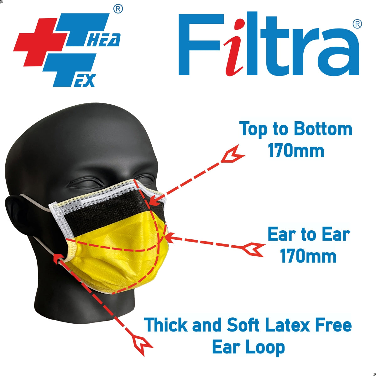 FILTRA® 4-Ply Ear Loop Anti Fog Mask | Yellow | Box of 50 Masks