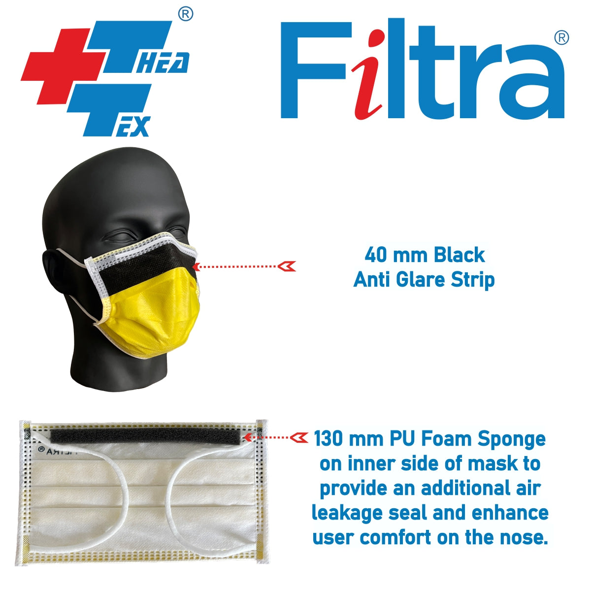 FILTRA® 4-Ply Ear Loop Anti Fog Mask | Yellow | Box of 50 Masks