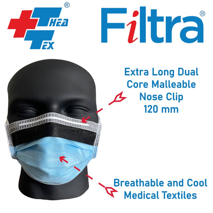 FILTRA® 4-Ply Tie On Anti Fog Mask | Blue | Box of 50 Masks