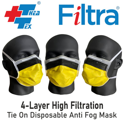 FILTRA 4-layer yellow tie-on disposable mask. High filtration, anti-fog.