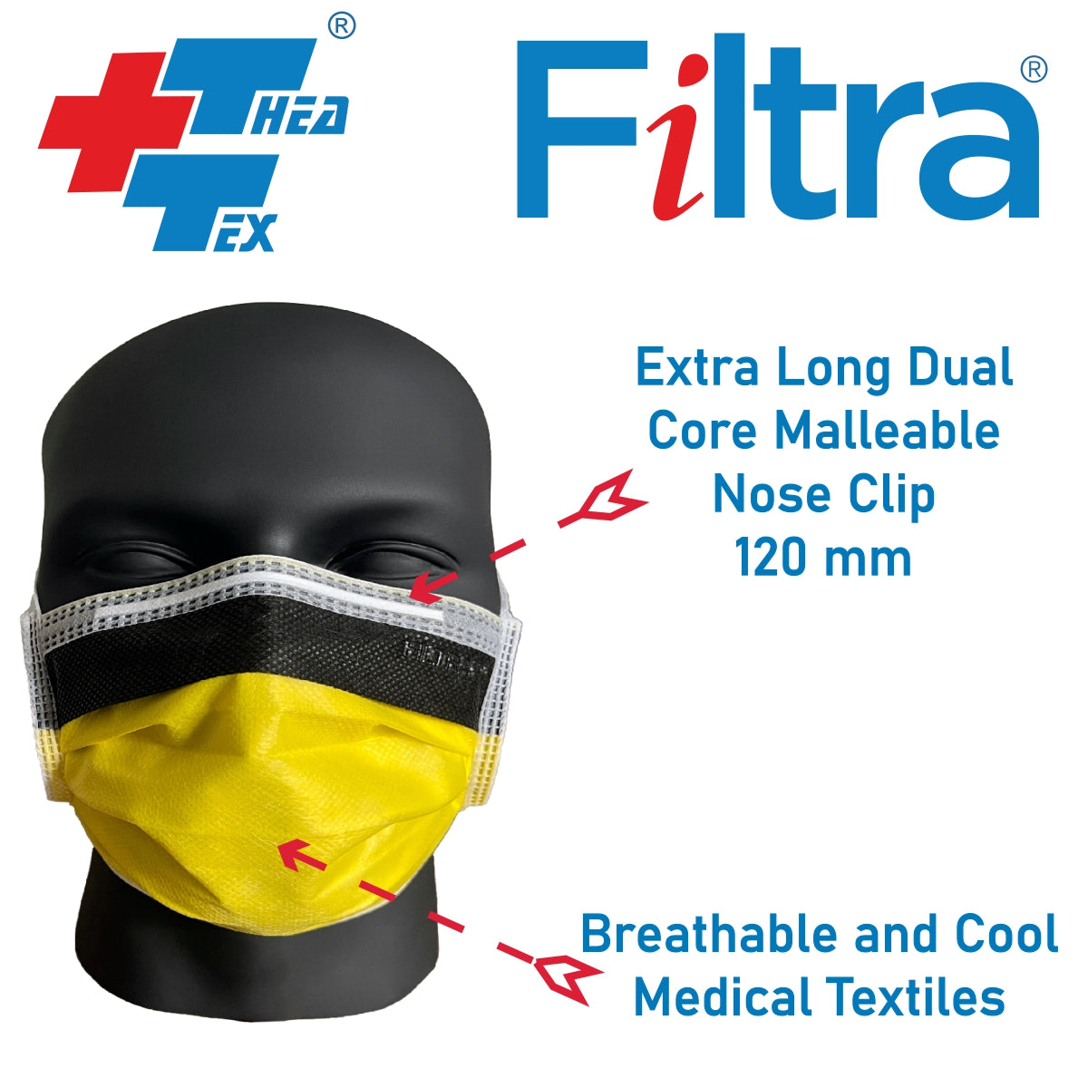 FILTRA® 4-Ply Tie On Anti Fog Mask | Yellow | Box of 50 Masks