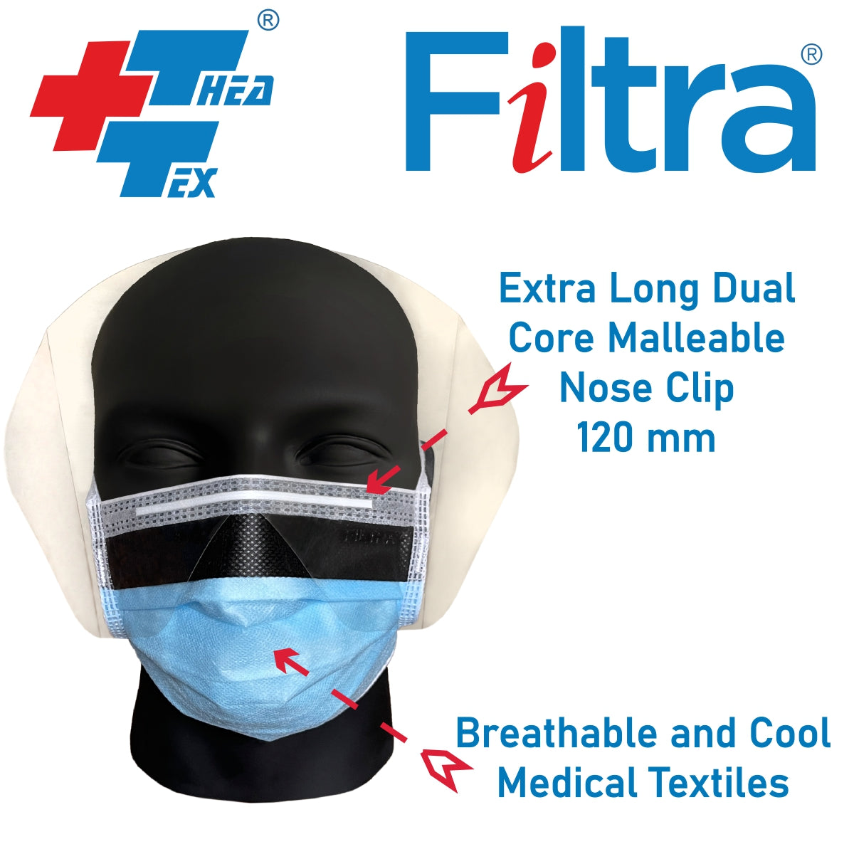 FILTRA® 4-Ply Tie On Visor Mask | Blue | Box of 20 Masks