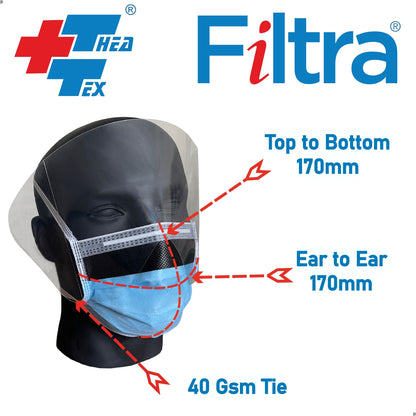 FILTRA® 4-Ply Tie On Visor Mask | Blue | Box of 20 Masks