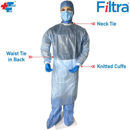 40 GSM PP+PE Laminated Non-Sterile Fluid Repellent Gown | Blue | Pack of 2 Nos