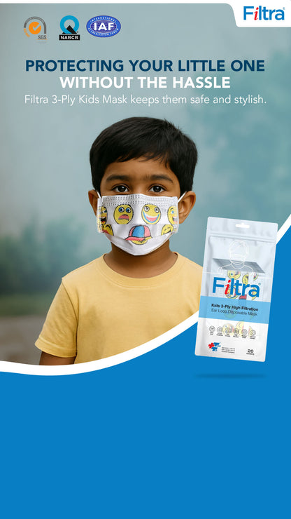 Cartoon Design 3-Ply Ear Loop Kids Mask Pouch of 20+Box of 50 Masks