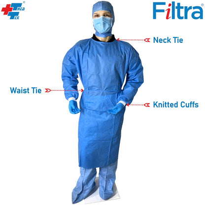 43 GSM SMS Non-Sterile Fluid Repellent Gown | SMS Dark Blue | Pack of 2 Nos