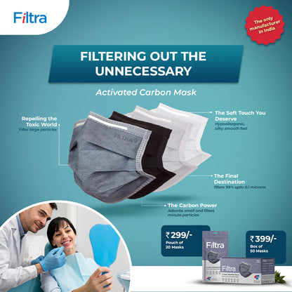 Grey 4-Ply Ear Loop Activated Carbon Mask Zip Lock Pouch of 20 Masks (20 count Pack of 3)