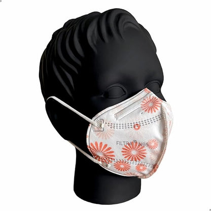 FILTRA® N95 Ear Loop N95 Mask | Medium Size | Pink Floral |Box of 25 Masks