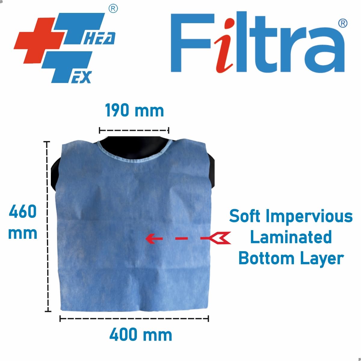 FILTRA® Disposable Dental Bib with Neck Ties | Blue | Zip Lock Pouch of 10 Bibs