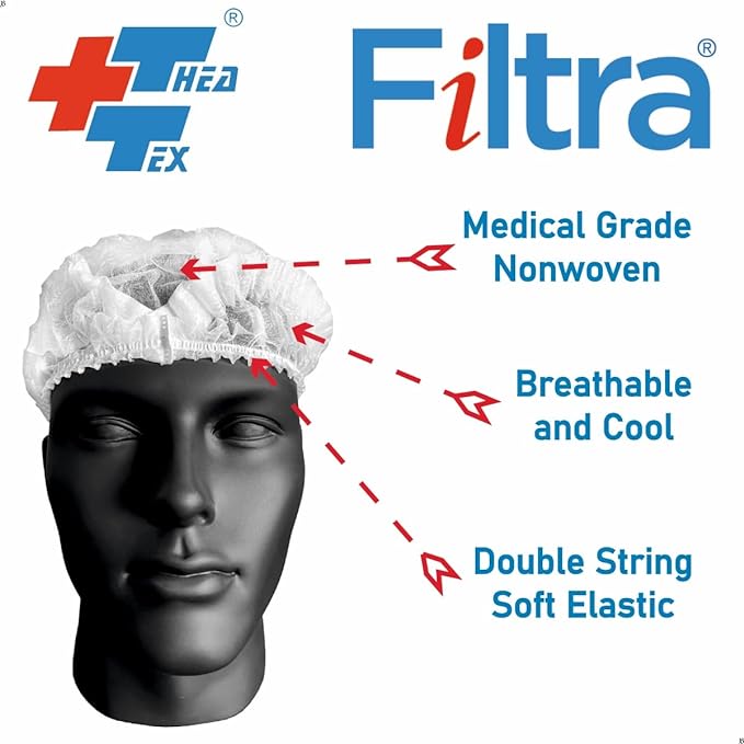 FILTRA® Disposable Bouffant Cap | White | 21" | Box of 100 Caps