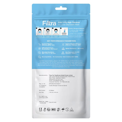 FILTRA® 3-Ply Ear Loop Kids Mask  | White | Pouch of 20 Pcs Masks