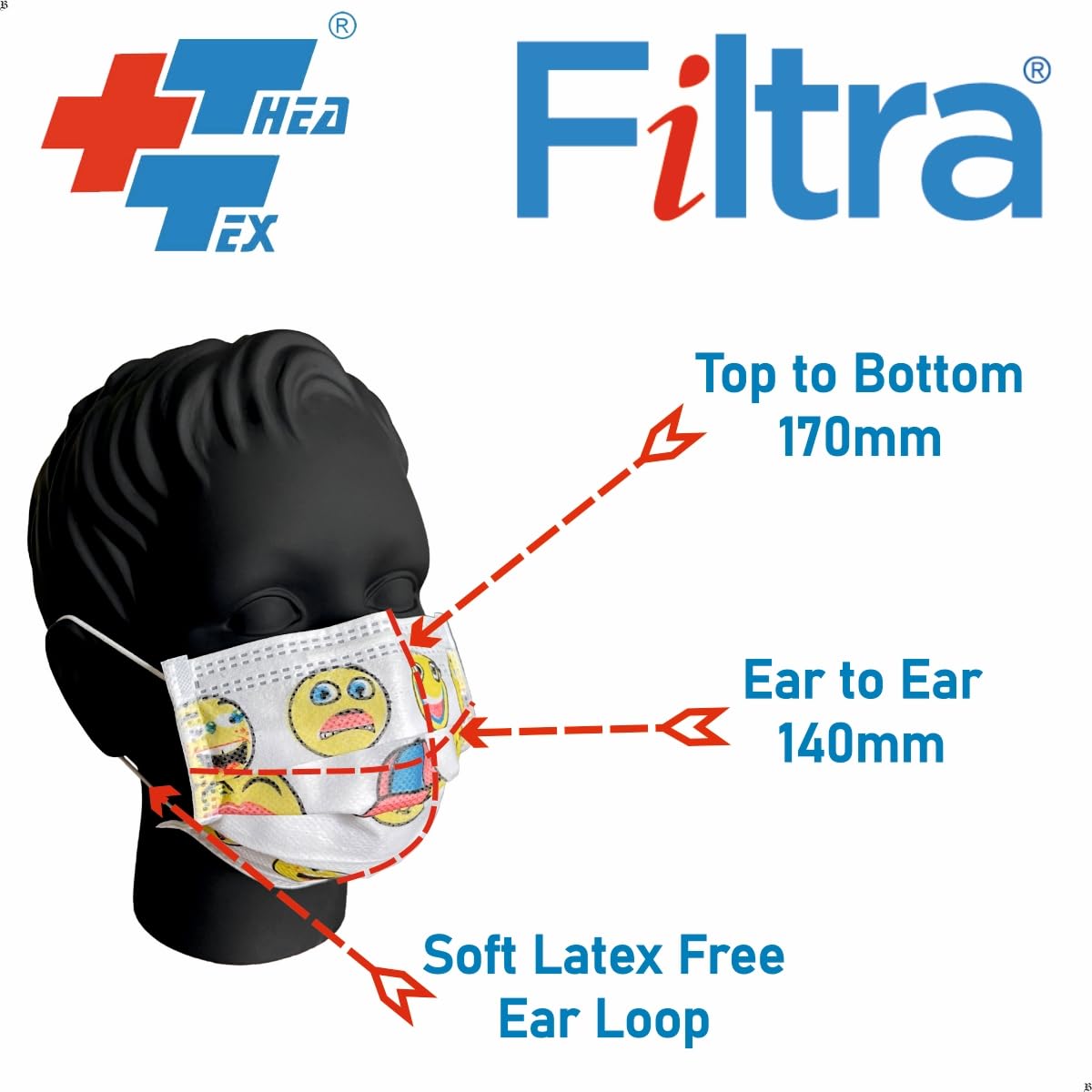 FILTRA® 3-Ply Ear Loop Kids Mask  | Cartoon Design | Pouch of 20+Box of 50 Masks