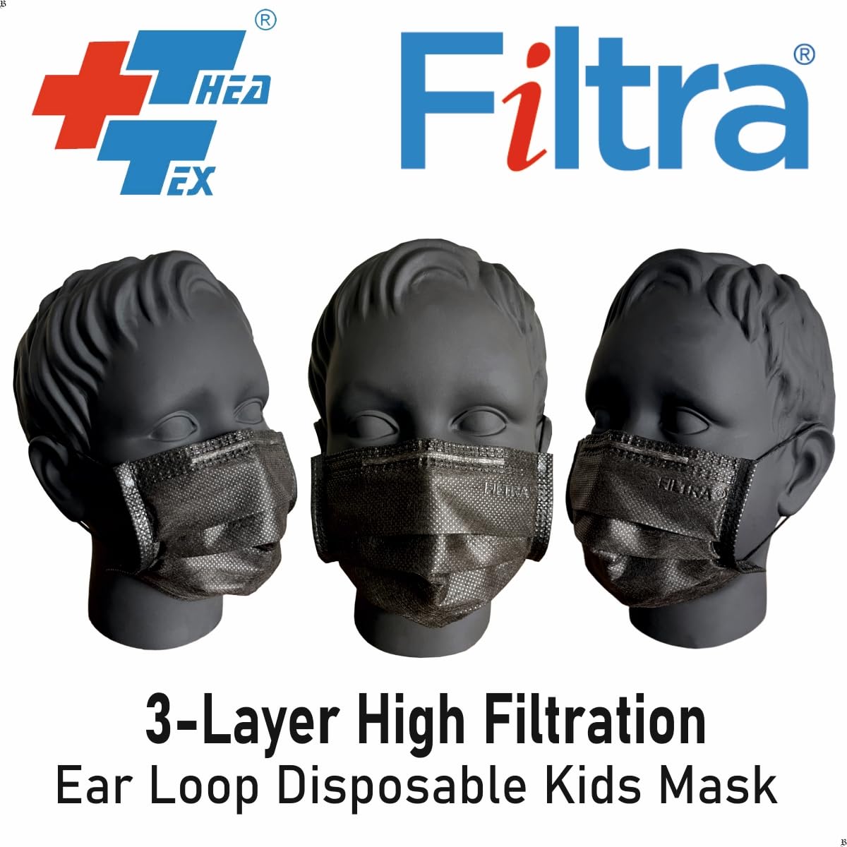 FILTRA® 3-Ply Ear Loop Surgical Mask | Adult+Kids | Black+Multi Colour |Pouch of 20 Masks