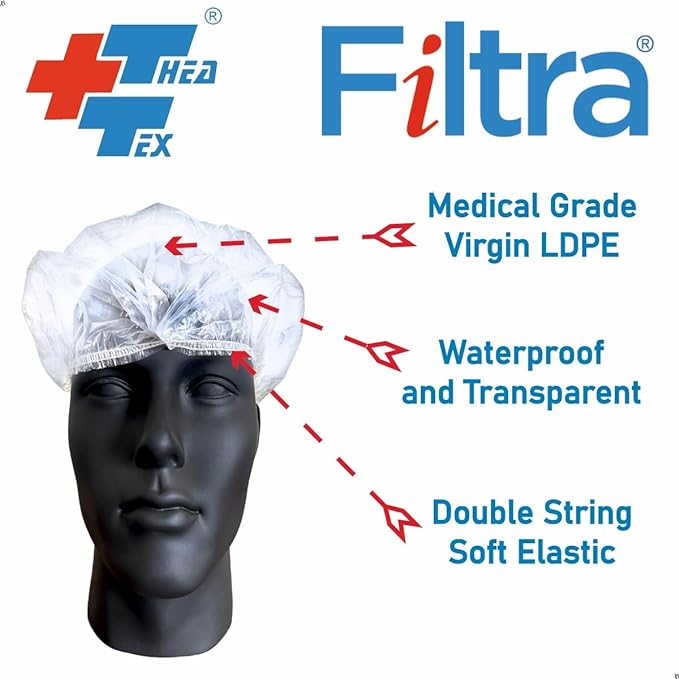 FILTRA® Disposable PE Shower Cap | Transparent | Box of 50 Pcs