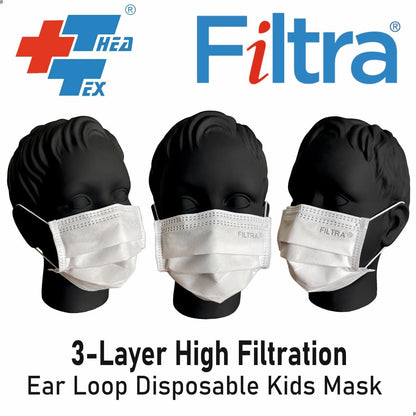 FILTRA® 3-Ply Ear Loop Kids Mask  | White | Pouch of 20 Pcs Masks