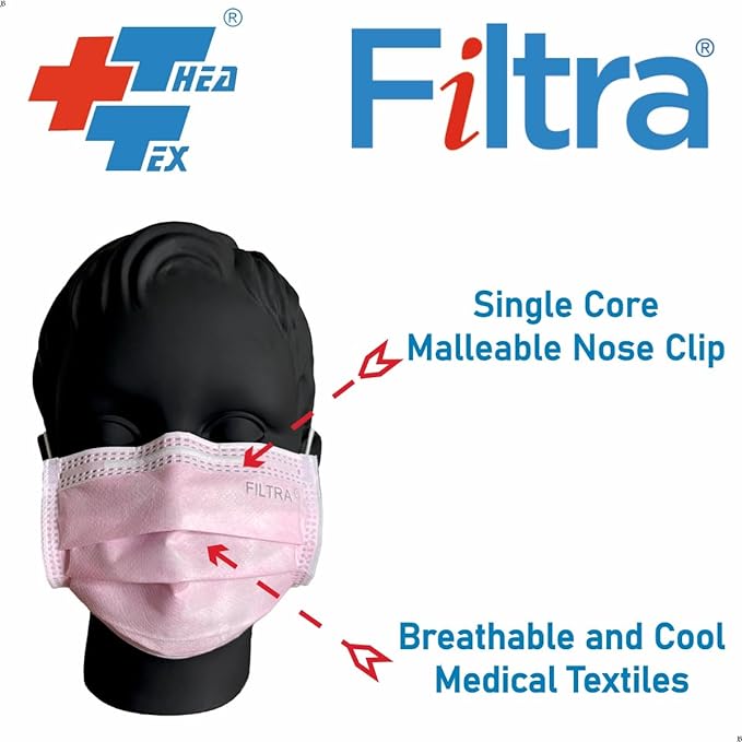 FILTRA® 3-Ply Ear Loop Kids Mask  | Pink | Pouch of 20 Pcs Masks