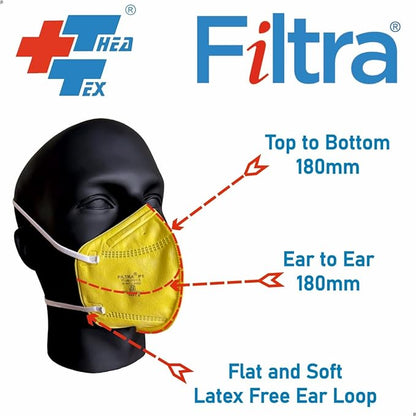 FILTRA® FFP1 Particulate Respirator Mask | Yellow Mask with Flat Headbands | Box of 50 Masks