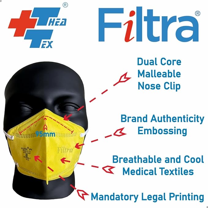 FILTRA® FFP1 Particulate Respirator Mask | Yellow Mask with Flat Headbands | Box of 50 Masks