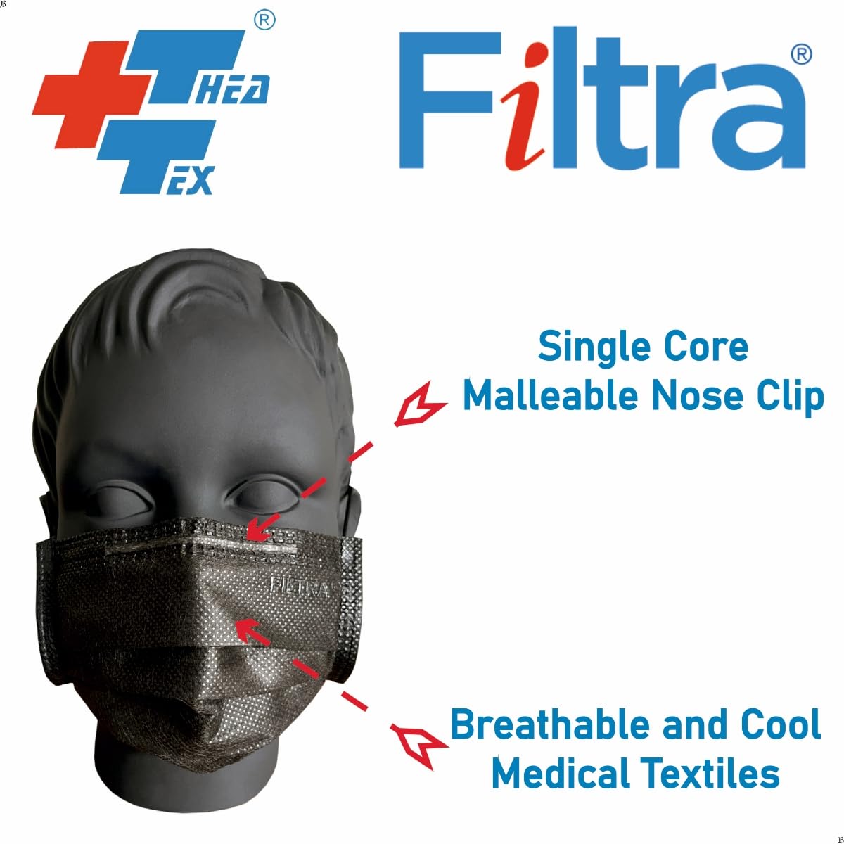 FILTRA® 3-Ply Ear Loop Kids Mask  | Black | Pouch of 20 Pcs Masks