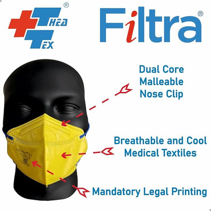 FILTRA® FFP1 Particulate Respirator Mask | Yellow Mask with Blue Ear Loops | Box of 50 Masks