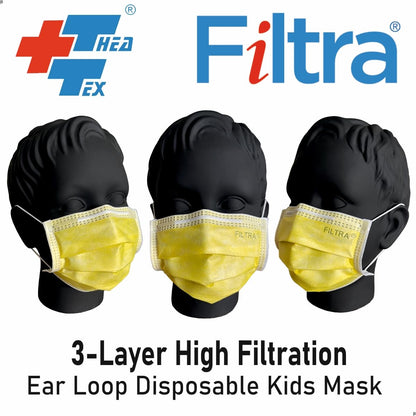 FILTRA® 3-Ply Ear Loop Kids Mask  | Yellow | Pouch of 20 Pcs Masks