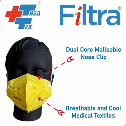 FILTRA® N95 Ear Loop N95 Mask | Medium Size | Yellow | Box of 25 Masks