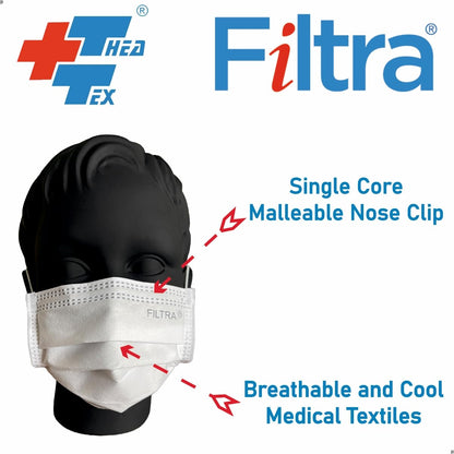 FILTRA® 3-Ply Ear Loop Kids Mask  | White | Pouch of 20 Pcs Masks