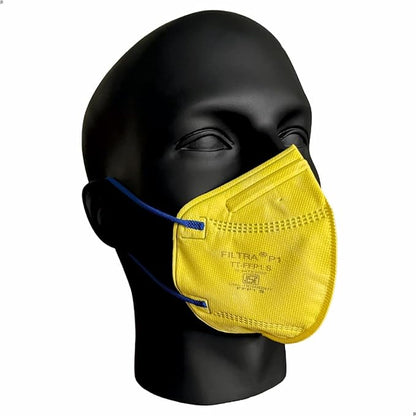 FILTRA® FFP1 Particulate Respirator Mask | Yellow Mask with Blue Ear Loops | Box of 50 Masks