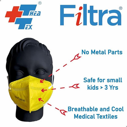 FILTRA® Kid's N95 Mask | Small Size | Yellow | Box of 25 Masks