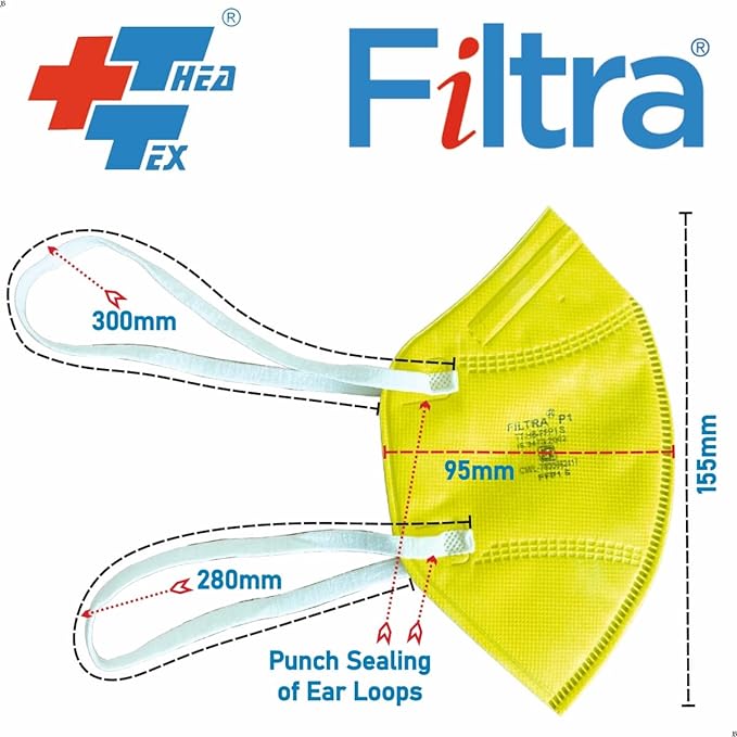 FILTRA® FFP1 Particulate Respirator Mask | Yellow Mask with Flat Headbands | Box of 50 Masks